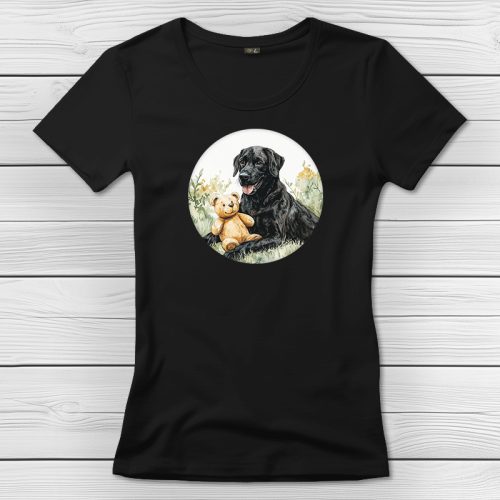 Fekete labradoros póló nőknek fekete színben