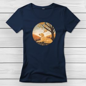 Sárga labradoros póló nőknek sötétkék színben