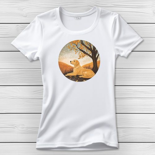 Sárga labradoros póló nőknek fehér színben