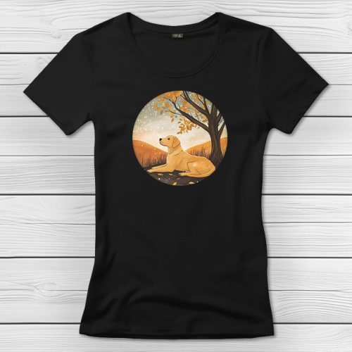 Sárga labradoros póló nőknek fekete színben