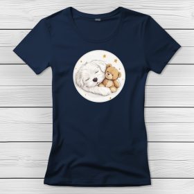 Máltai selyemkutyás póló nőknek sötétkék színben