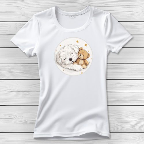 Máltai selyemkutyás póló nőknek fehér színben