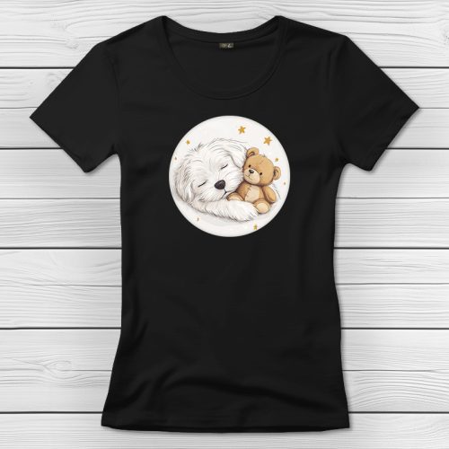 Máltai selyemkutyás póló nőknek fekete színben