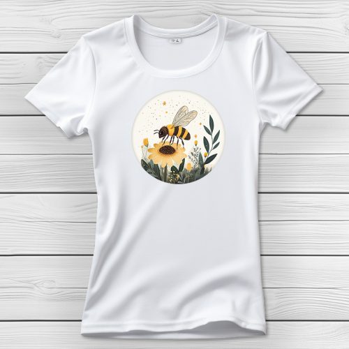 Méhecskés póló nőknek fehér színben