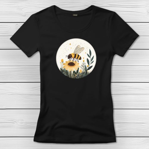 Méhecskés póló nőknek fekete színben