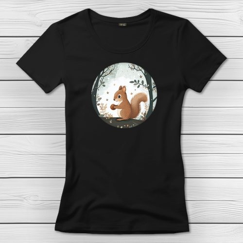 Mókusos póló nőknek fekete színben