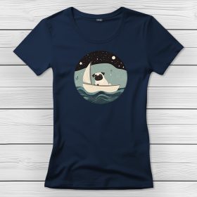 Mopszos póló nőknek sötétkék színben