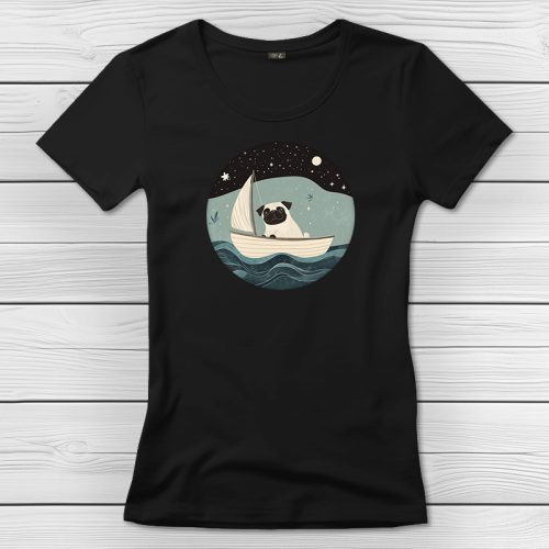 Mopszos póló nőknek fekete színben