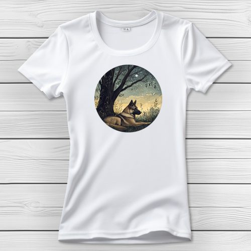 Németjuhászos póló nőknek fehér színben