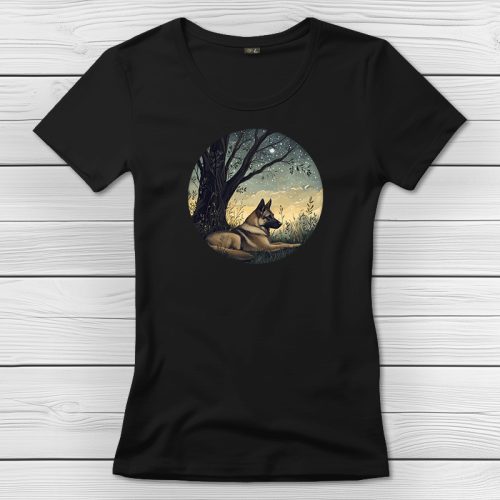 Németjuhászos póló nőknek fekete színben