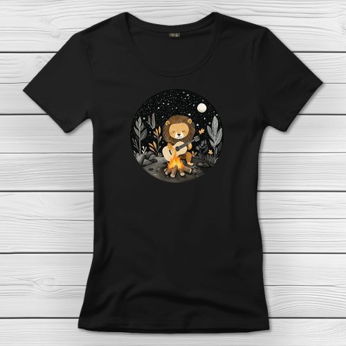 Oroszlános póló nőknek fekete színben