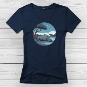 Orrszarvús póló nőknek sötétkék színben