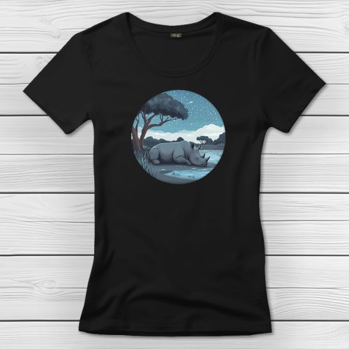 Orrszarvús póló nőknek fekete színben