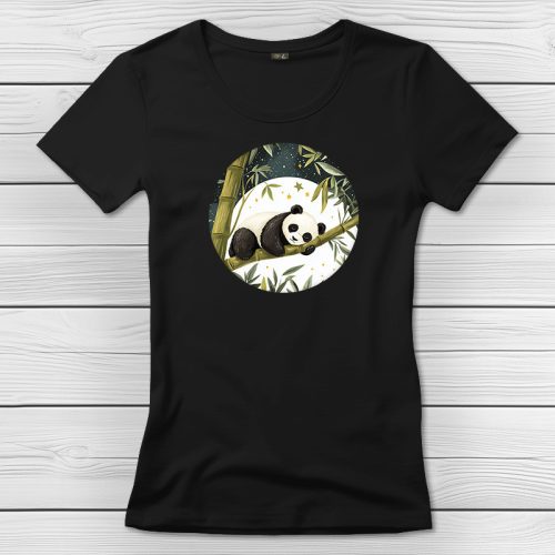 Pandás póló nőknek fekete színben