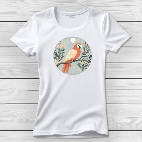 Papagájos póló nőknek fehér színben