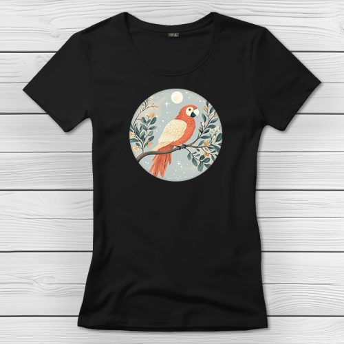 Papagájos póló nőknek fekete színben