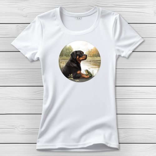 Rottweileres póló nőknek fehér színben