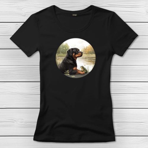 Rottweileres póló nőknek fekete színben