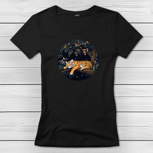 Tigrises póló nőknek fekete színben