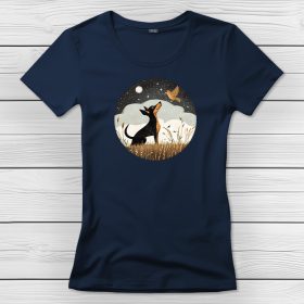 Törpe pincseres póló nőknek sötétkék színben