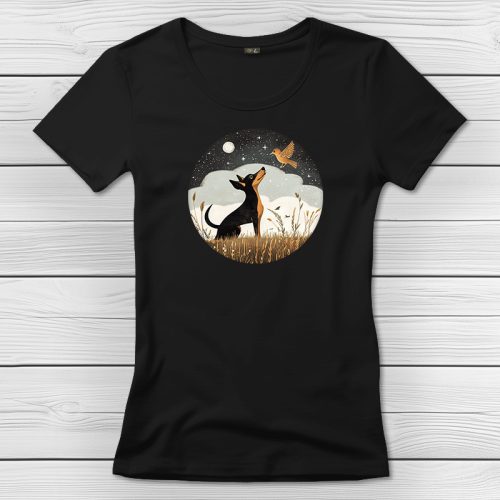 Törpe pincseres póló nőknek fekete színben