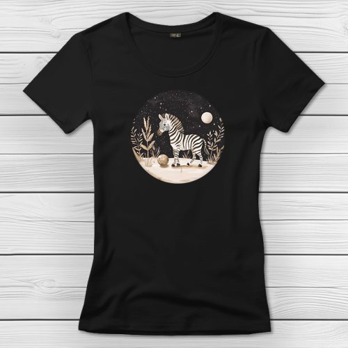 Zebrás póló nőknek fekete színben