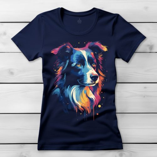 Border collie-s póló nőknek sötétkék színben