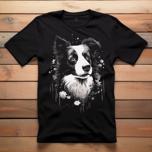 Border collie-s póló férfiaknak fekete színben