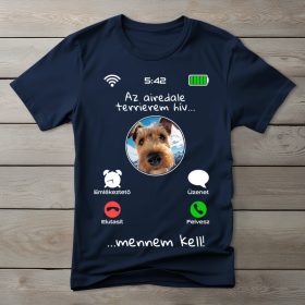 Airedale terrieres póló férfiaknak sötétkék színben