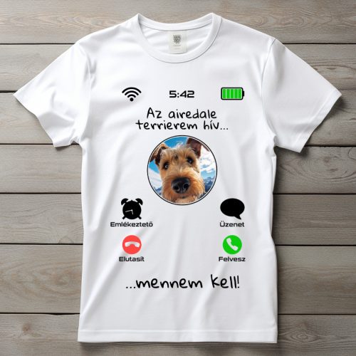 Airedale terrieres póló férfiaknak fehér színben