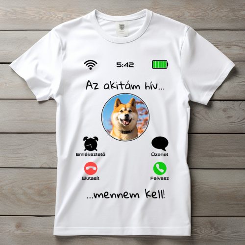 Akitás póló férfiaknak fehér színben