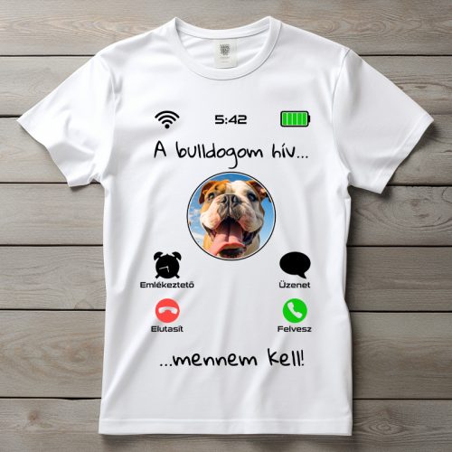 Angol bulldogos póló férfiaknak fehér színben