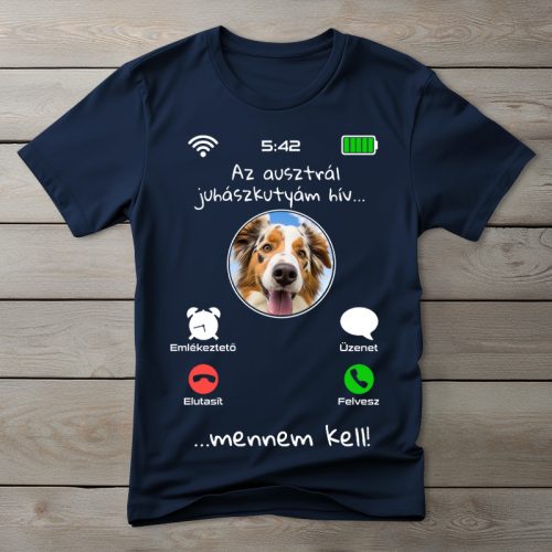 Ausztrál juhászkutyás póló férfiaknak sötétkék színben