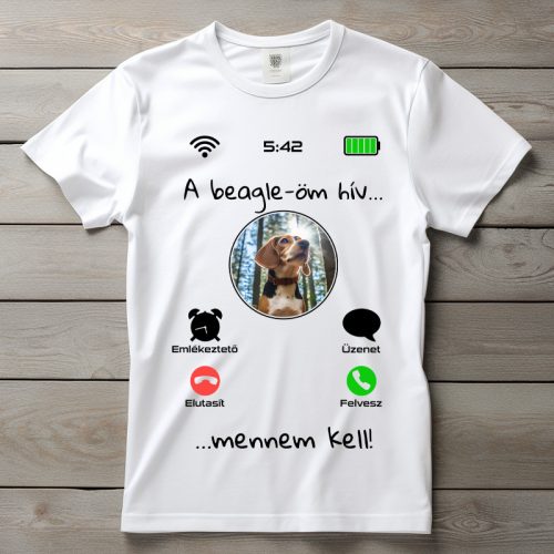 Beagleös póló férfiaknak fehér színben