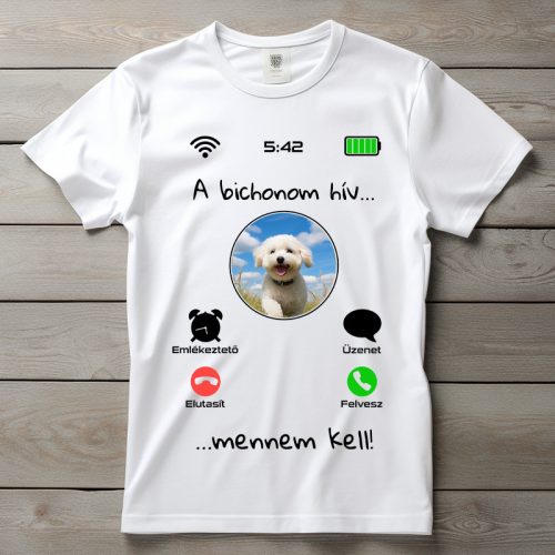 Bichon frisés póló férfiaknak fehér színben