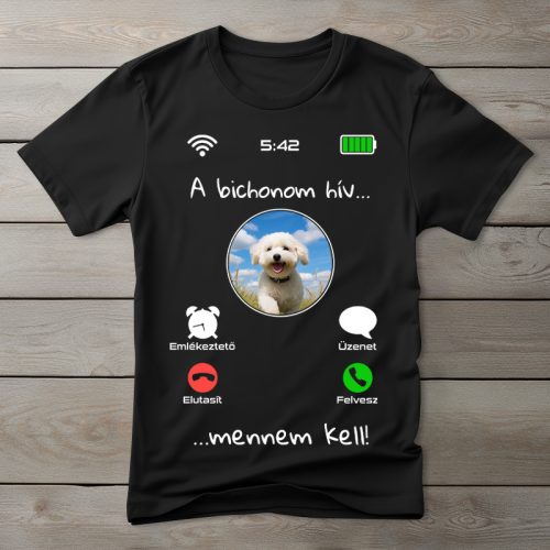 Bichon frisés póló férfiaknak fekete színben
