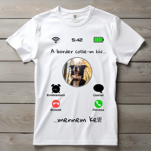 Border collies póló férfiaknak fehér színben