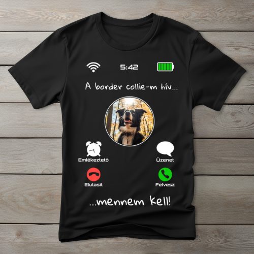 Border collies póló férfiaknak fekete színben