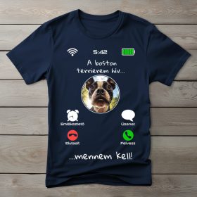 Boston terrieres póló férfiaknak sötétkék színben