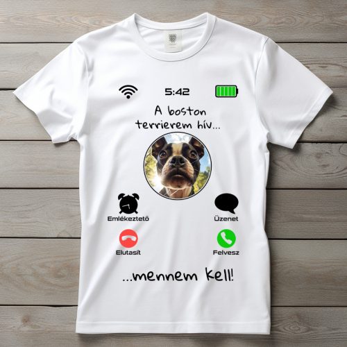 Boston terrieres póló férfiaknak fehér színben
