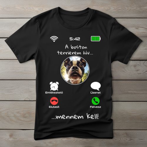 Boston terrieres póló férfiaknak fekete színben