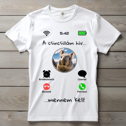 Csincsillás póló férfiaknak fehér színben