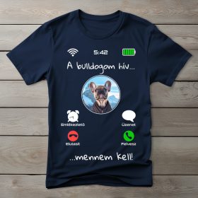 Francia bulldogos póló férfiaknak sötétkék színben