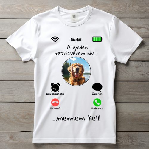 Golden retrieveres póló férfiaknak fehér színben