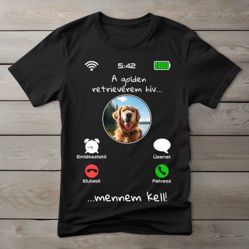 Golden retrieveres póló férfiaknak fekete színben