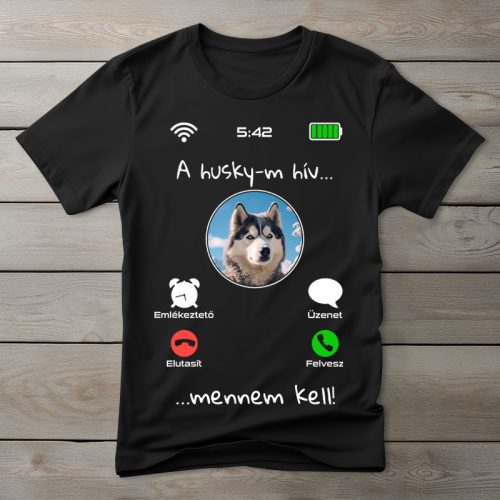 Huskys póló férfiaknak fekete színben