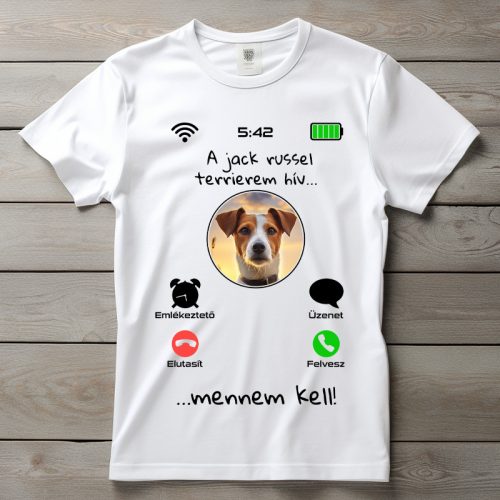 Jack russel terrieres póló férfiaknak fehér színben