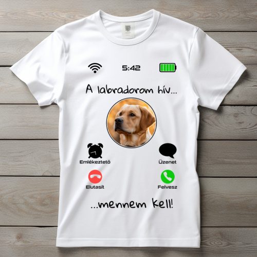 Sárga labradoros póló férfiaknak fehér színben