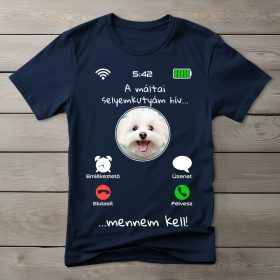 Máltai selyemkutyás póló férfiaknak sötétkék színben