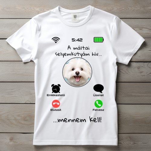 Máltai selyemkutyás póló férfiaknak fehér színben